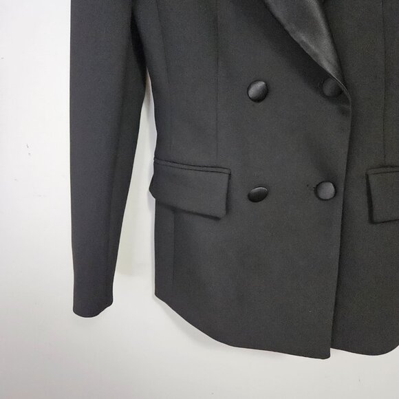 Zara Double Breasted Tailored Tuxedo Blazer Jacket XS Black 9064/940 - Picture 5 of 12